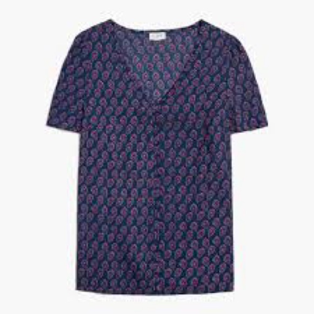 J. Crew Dark Blue and Red Paisley Top
